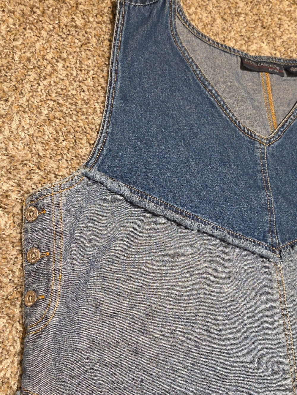 Vintage KYOTO CASUALS 100% Cotton Denim Chevron Patchwork Tank Dress - Blue - Picture 3 of 9